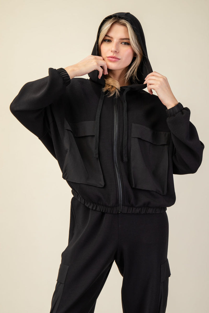 Modal Poly Span Scuba Pocket Hoodie Jacket