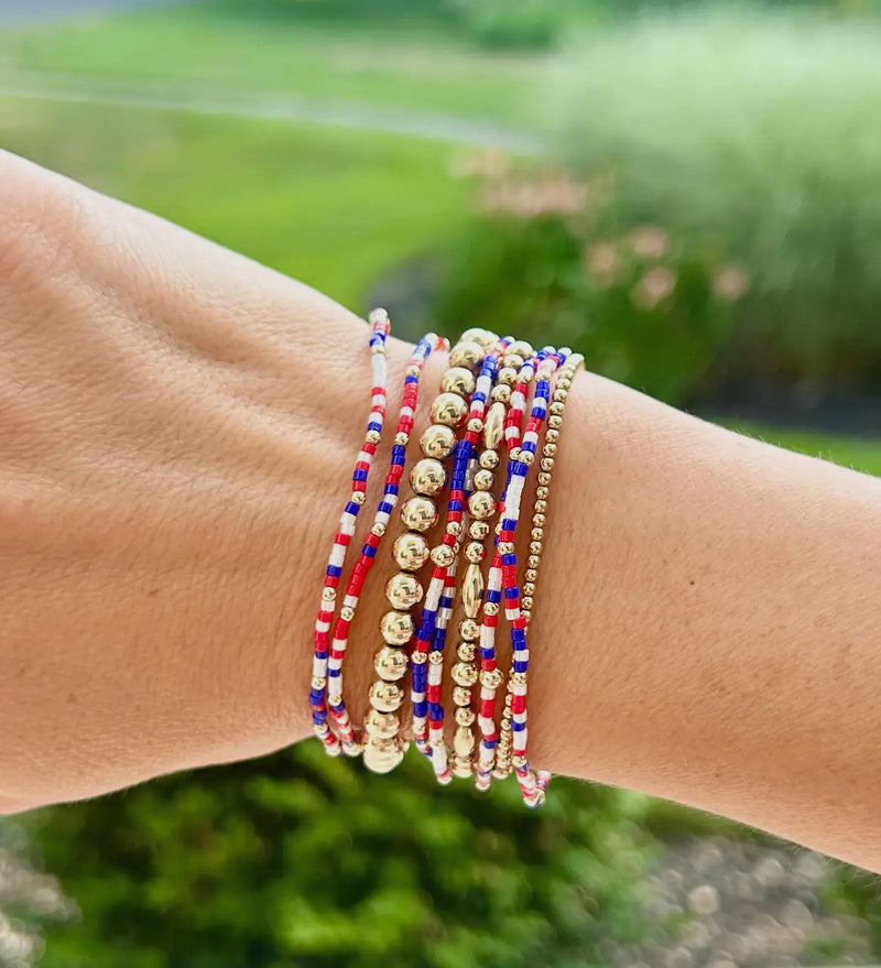 4th of July RWB Beaded Stretchy Bracelets