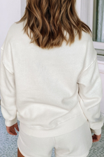 Ribbed Collar Drop Shoulder Sweatshirt and Shorts Set