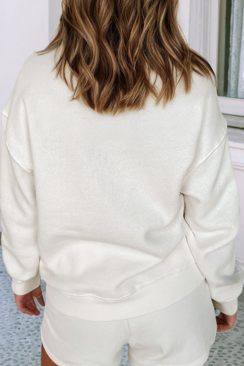 Ribbed Collar Drop Shoulder Sweatshirt and Shorts Set
