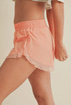 High Waisted Active Shorts with Sheer Ruffle Trim