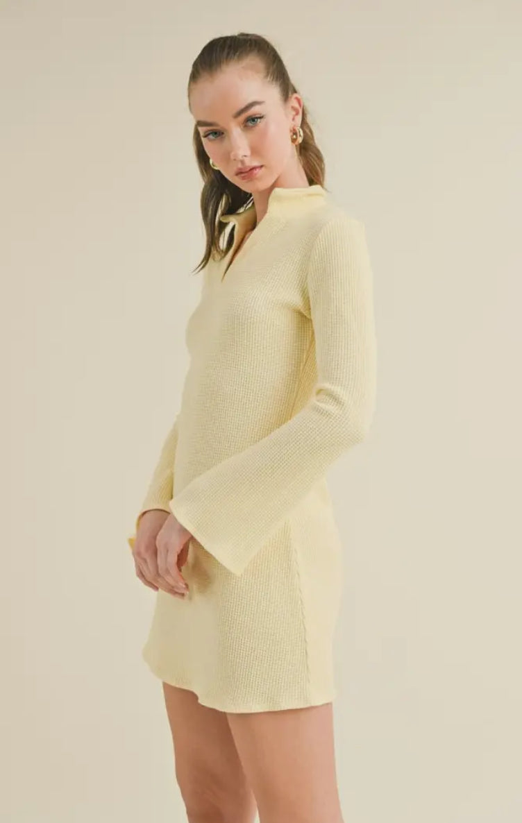 Waffle Knits Collared Bell Sleeve dress