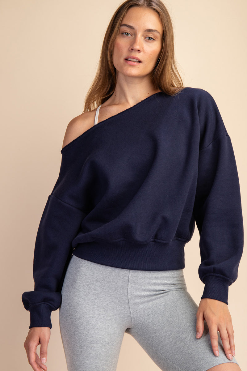 French Terry Fleece Off Shoulder Top