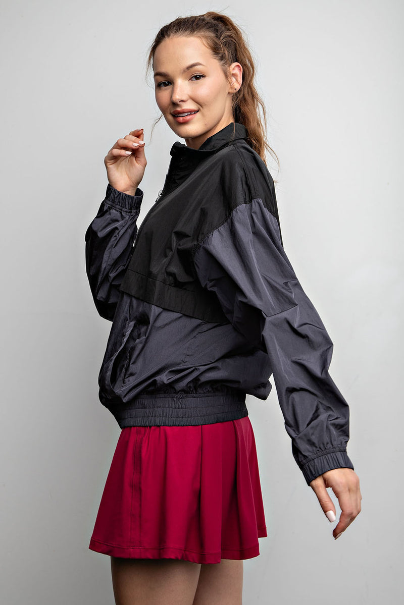 Parachute Half Zipper Long Sleeves Color Block Jacket