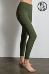 Plus Size Nylon Ribbed Pocket Leggings
