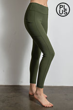Plus Size Nylon Ribbed Pocket Leggings