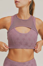 Textured Star Jacquard TACTEL® Sports Bra Mauve 21