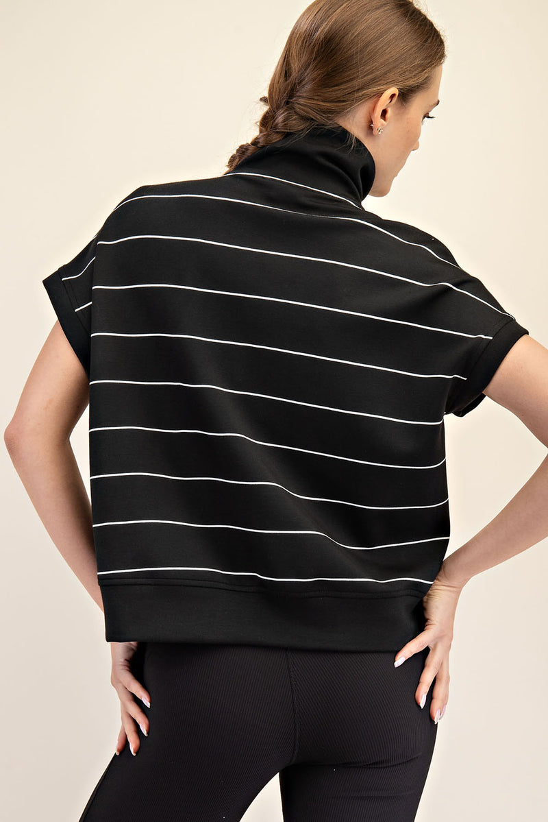Modal Scuba Stripe Quarter Zip Short Sleeve Pullover
