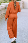 Drop Shoulder Pullover Drawstring Wide Leg Pants Set