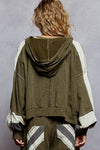 Vintage washing double gauze patch solid hooded zip up top