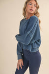 Denim Wash Cutout Back Layering Fleece-Lined Sweatshirt