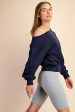 French Terry Fleece Off Shoulder Top