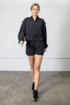 Crinkle Woven Fabric Crop Jacket with Chest Pockets