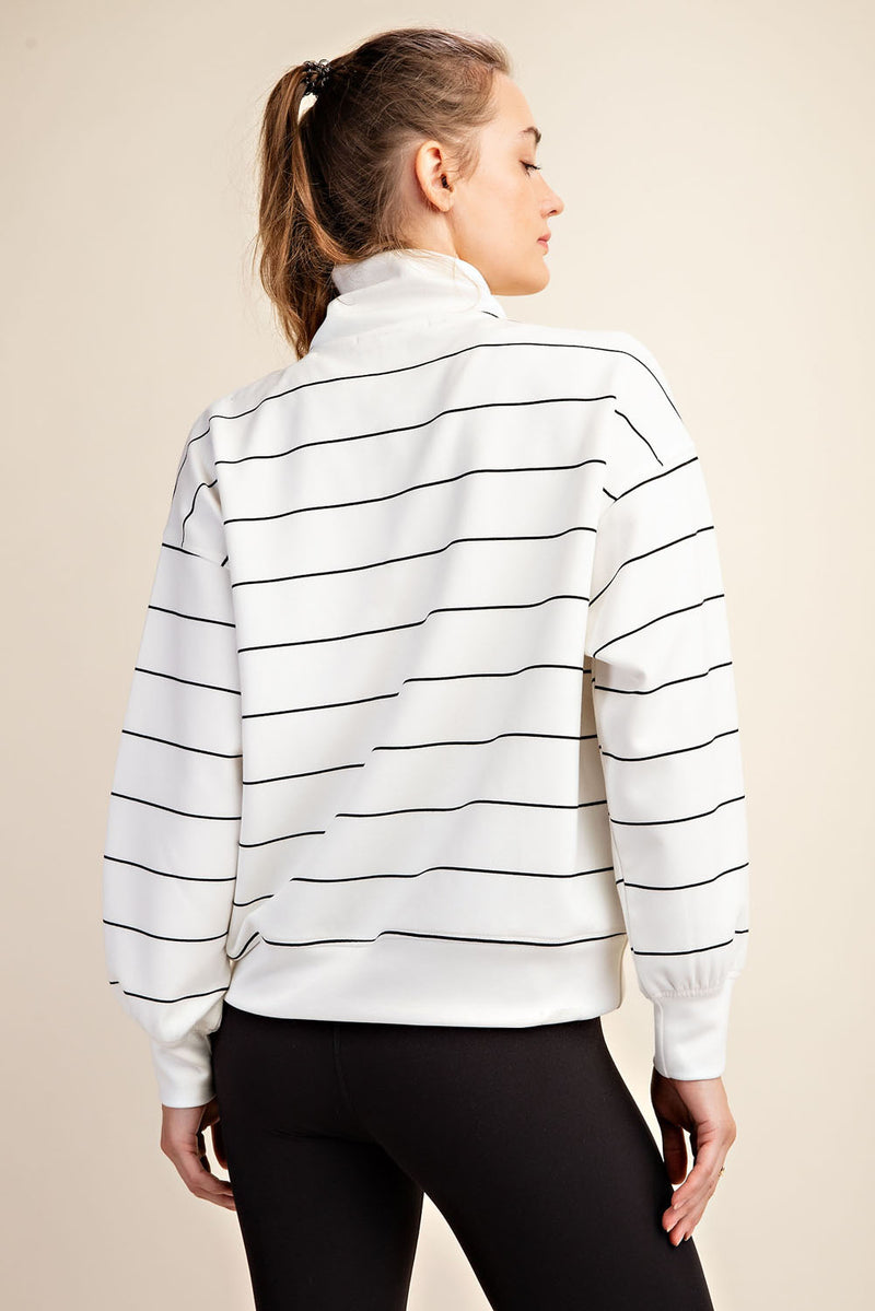 Modal Poly Span Stripe Quarter Zip Mock Neck Pullover