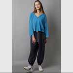 Oversize V-neck Long Sleeve Outseam Solid Top