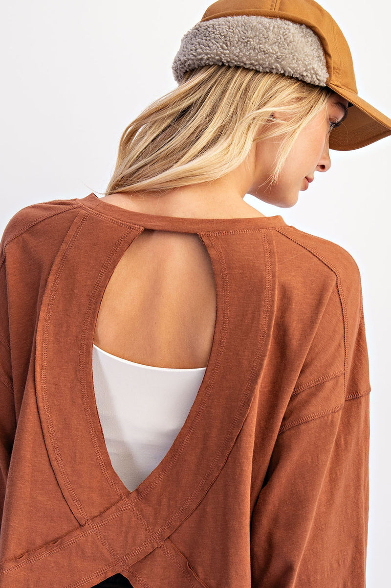 Cotton Open Back Long Sleeve Top
