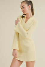 Waffle Knits Collared Bell Sleeve dress