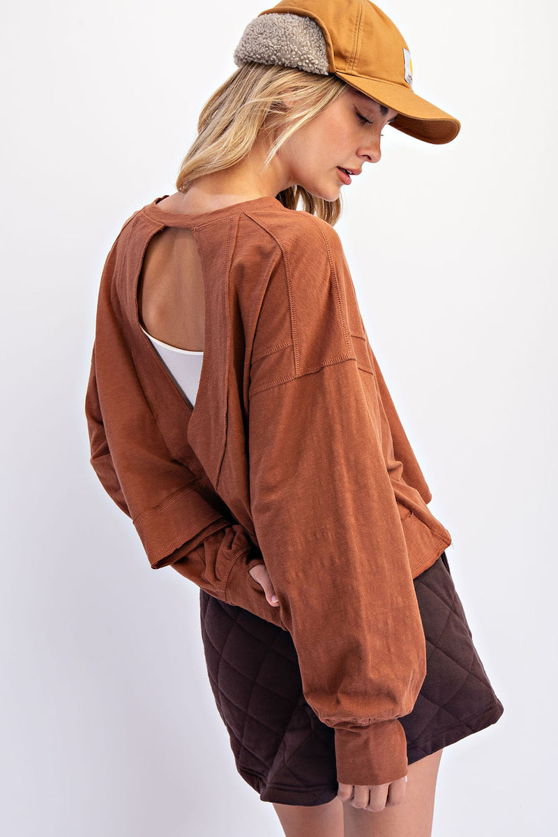 Cotton Open Back Long Sleeve Top
