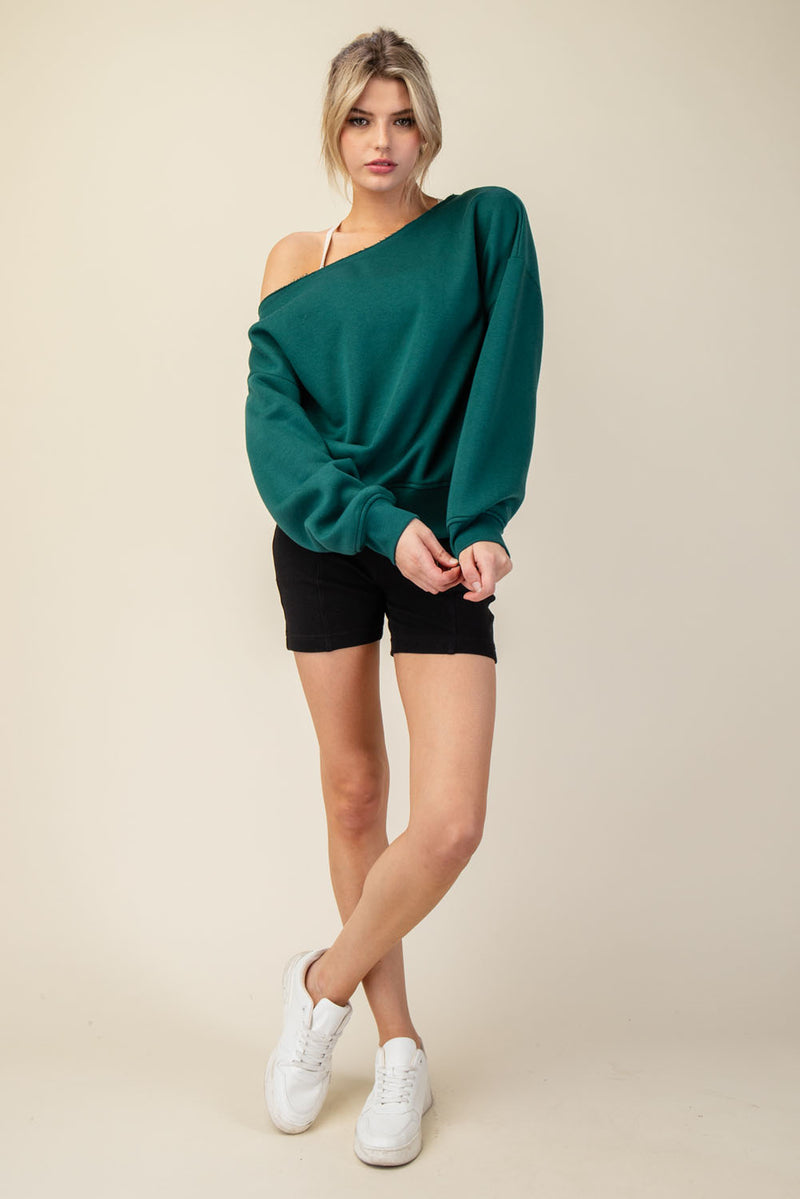 French Terry Fleece Off Shoulder Top