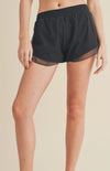 High Waisted Active Shorts with Sheer Ruffle Trim