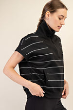 Modal Scuba Stripe Quarter Zip Short Sleeve Pullover