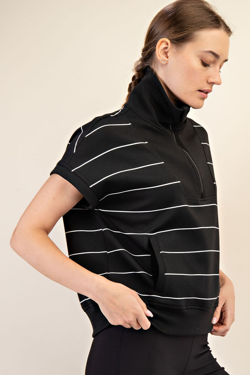 Modal Scuba Stripe Quarter Zip Short Sleeve Pullover
