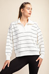 Modal Poly Span Stripe Quarter Zip Mock Neck Pullover