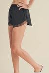 High Waisted Active Shorts with Sheer Ruffle Trim