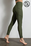 Plus Size Nylon Ribbed Pocket Leggings