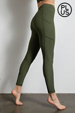 Plus Size Nylon Ribbed Pocket Leggings