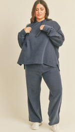 Soft Touch Cotton Rib Hoodie and High Waisted Wide Leg Pant Set
