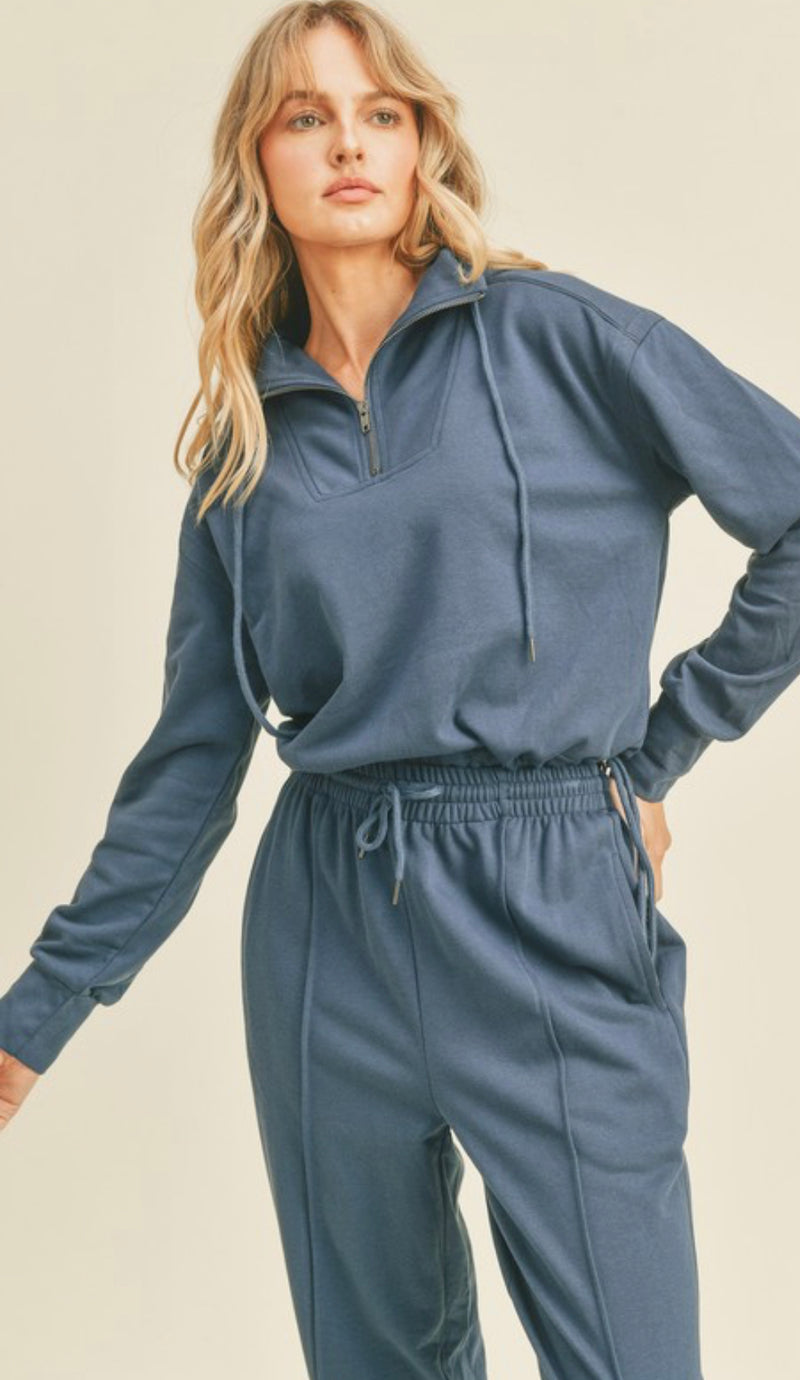Cotton French Terry Cropped Pullover Set