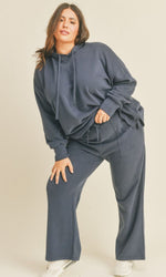 Soft Touch Cotton Rib Hoodie and High Waisted Wide Leg Pant Set