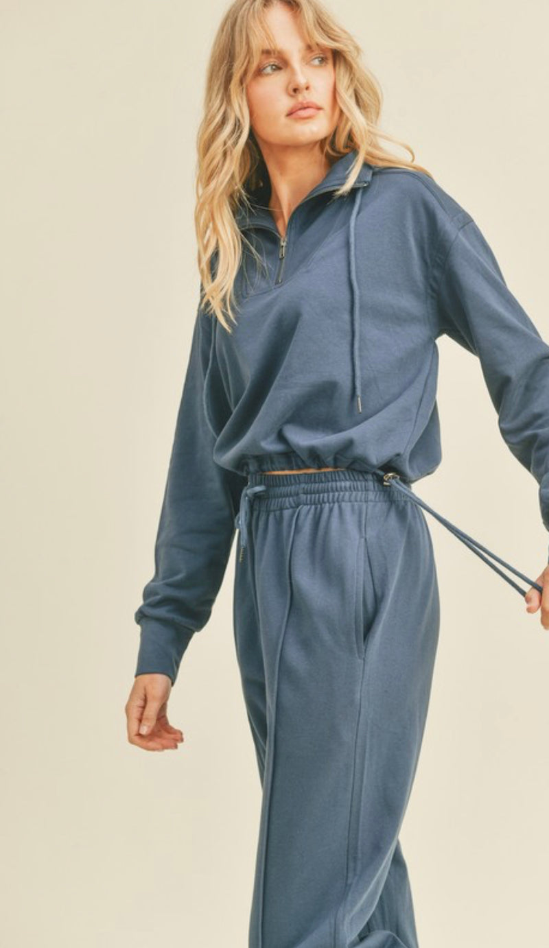 Cotton French Terry Cropped Pullover Set