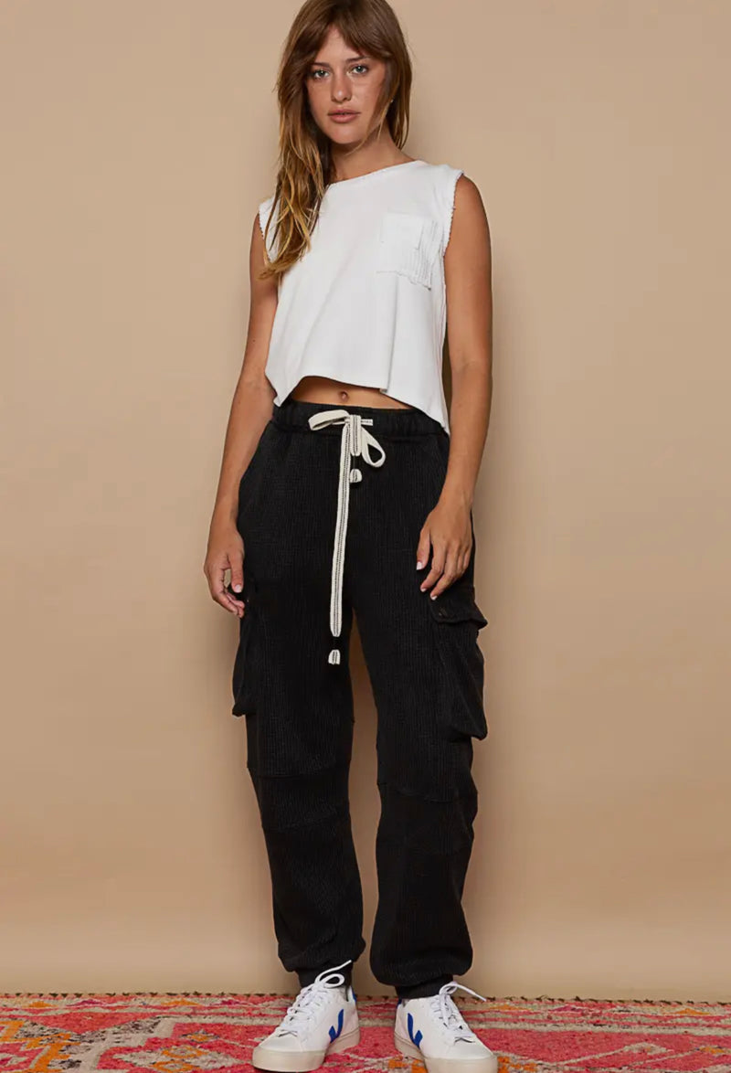 Regular Fit Elastic Openings Drawstring Cargo Joggers