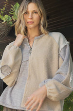 1/2 Zipper Round Neck Front Pouch Pocket Sweater Top