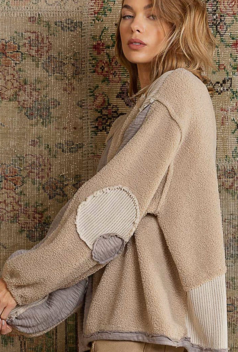 1/2 Zipper Round Neck Front Pouch Pocket Sweater Top