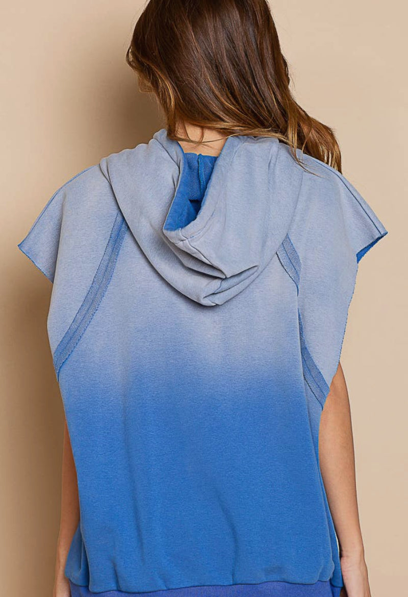 Sleeveless Cutout Hooded Ombré Vintage Wash Sweatshirt