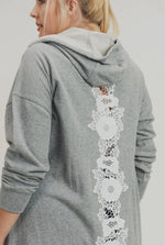 CURVY Hoodie Pullover Split Floral Lace Patch