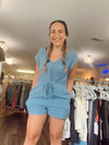 Short Sleeve Open Back Romper with Pockets