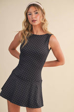 Polka Dot Print A-Line Mini Dress with Drop Waist