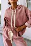 Lace Drawstring Pullover Hoodie and Pants Corduroy Suit