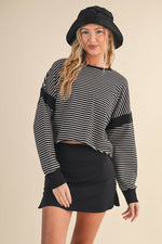 Striped Cutout Back Layering Sweatshirt