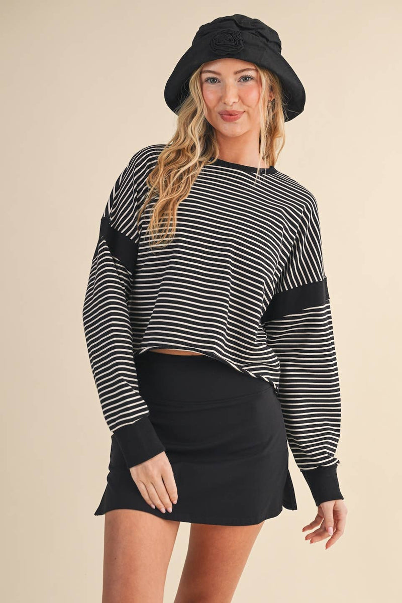 Striped Cutout Back Layering Sweatshirt