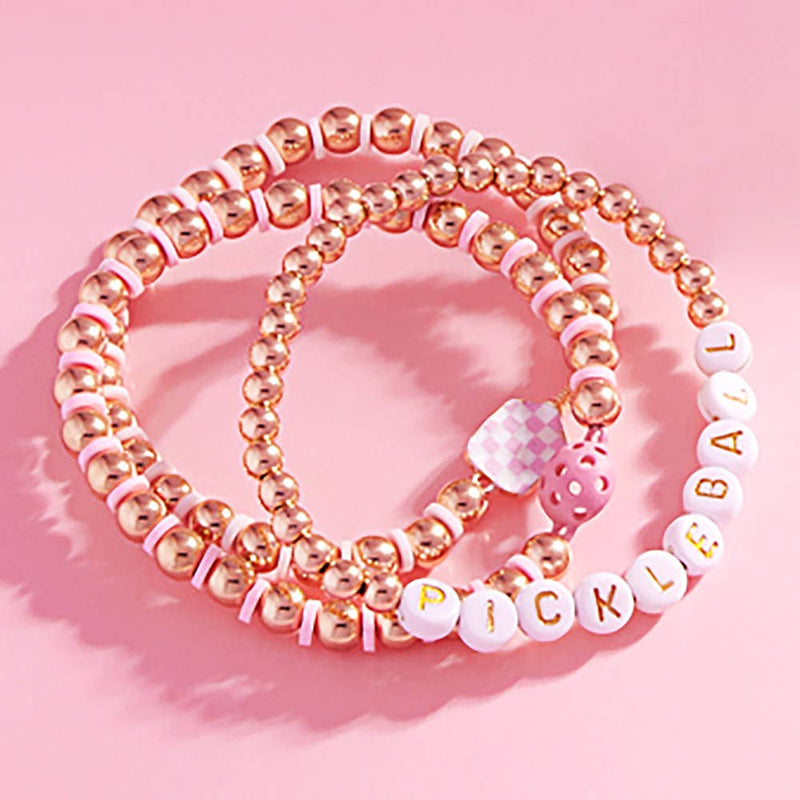 3PCS - Pickle Ball Message Enamel Pickleball Paddle Bracelet: Multi-Colored