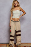 Striped pattern 3D embroidered detail chenille sweater pants