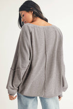 Waffle Knit Patchwork Exposed Seam Raglan Sweatshirt