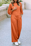 Drop Shoulder Pullover Drawstring Wide Leg Pants Set