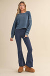 Denim Wash Cutout Back Layering Fleece-Lined Sweatshirt