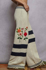 Striped pattern 3D embroidered detail chenille sweater pants